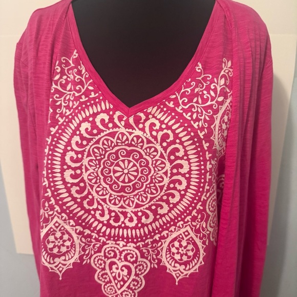 Chico’s The Ultimate Tee Pink Women's tank and open front cardigan - Picture 2 of 12